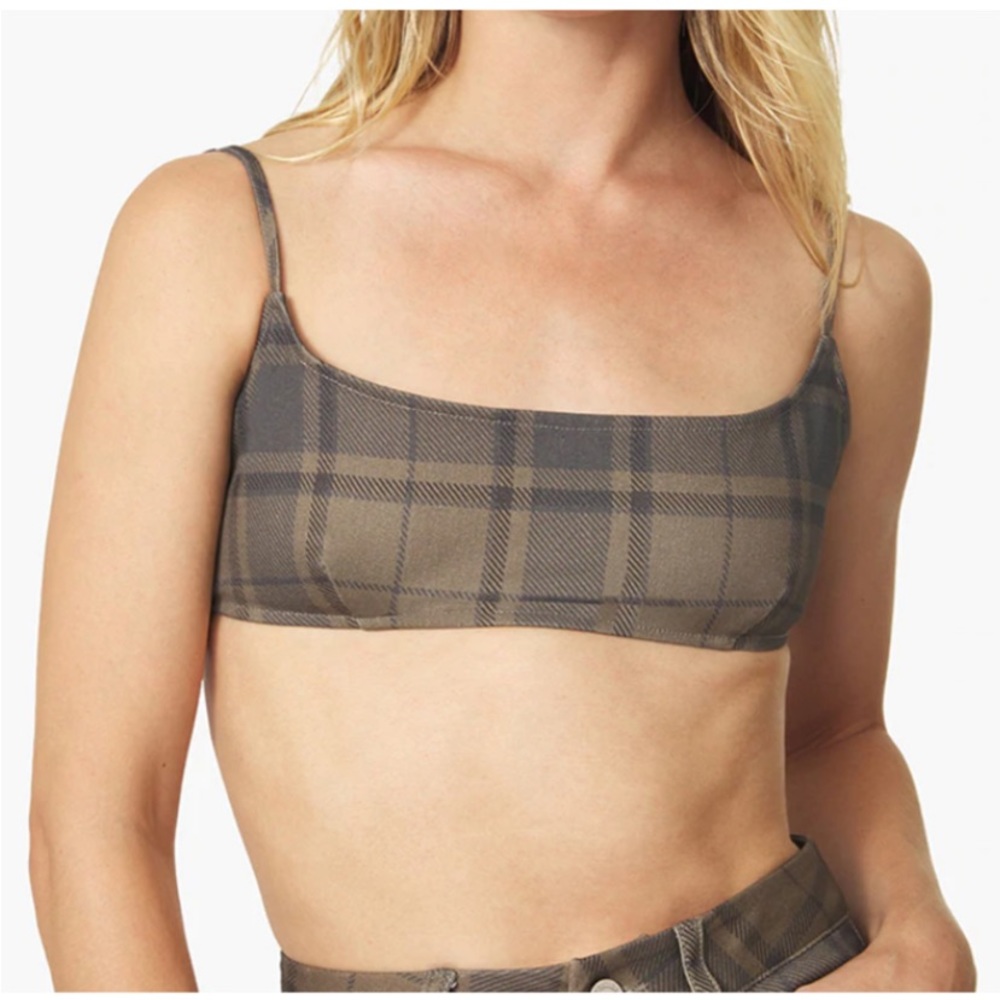 WE WORE WHAT • Olive Cool Plaid Bra Top MEDIUM
